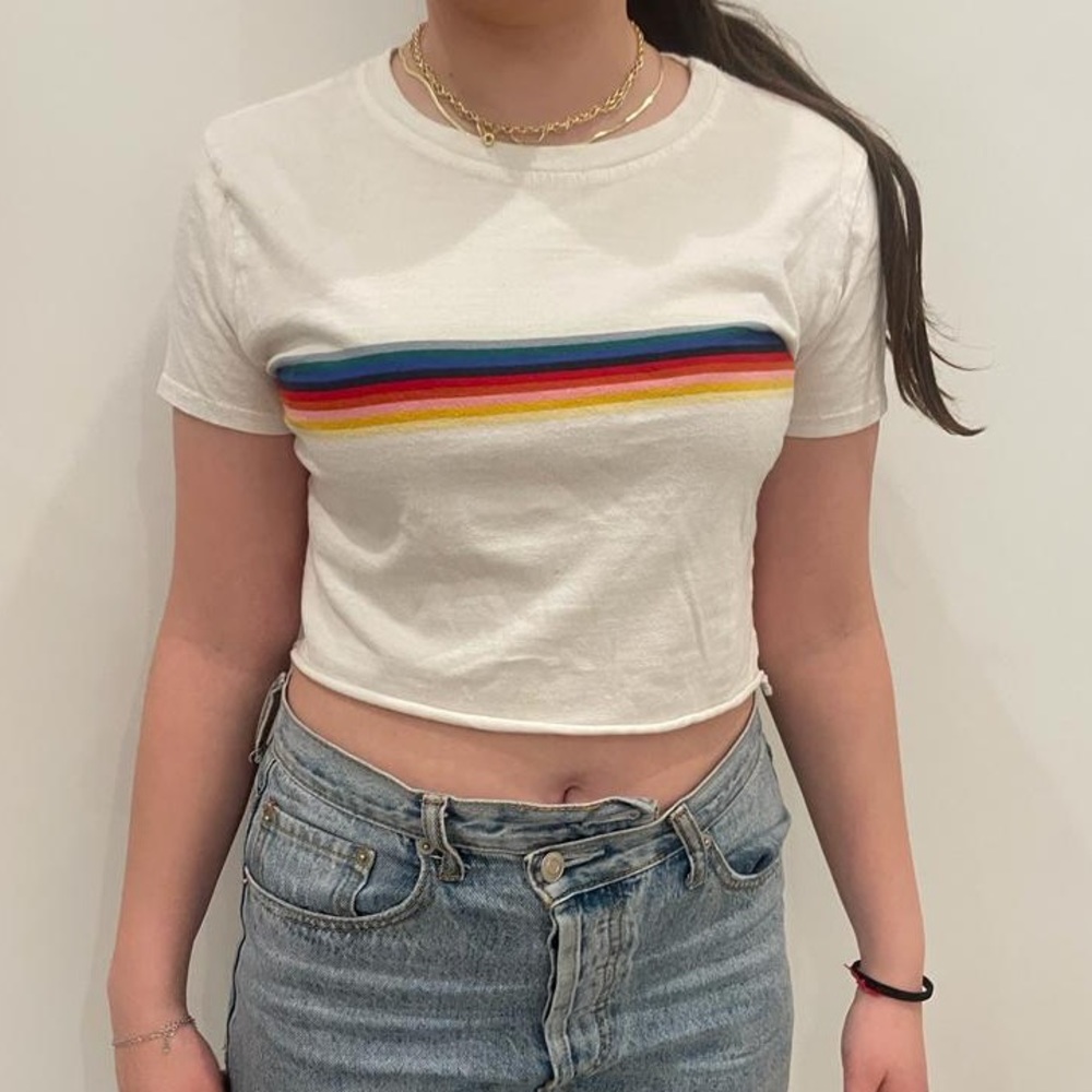 brandy melville baby t with colored stripes